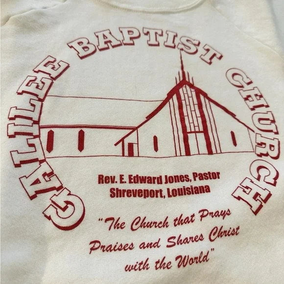 Vintage Jesus Sweatshirt 90s Galilee Baptist Church Sz L Made In USA 50/50 - Picture 3 of 6
